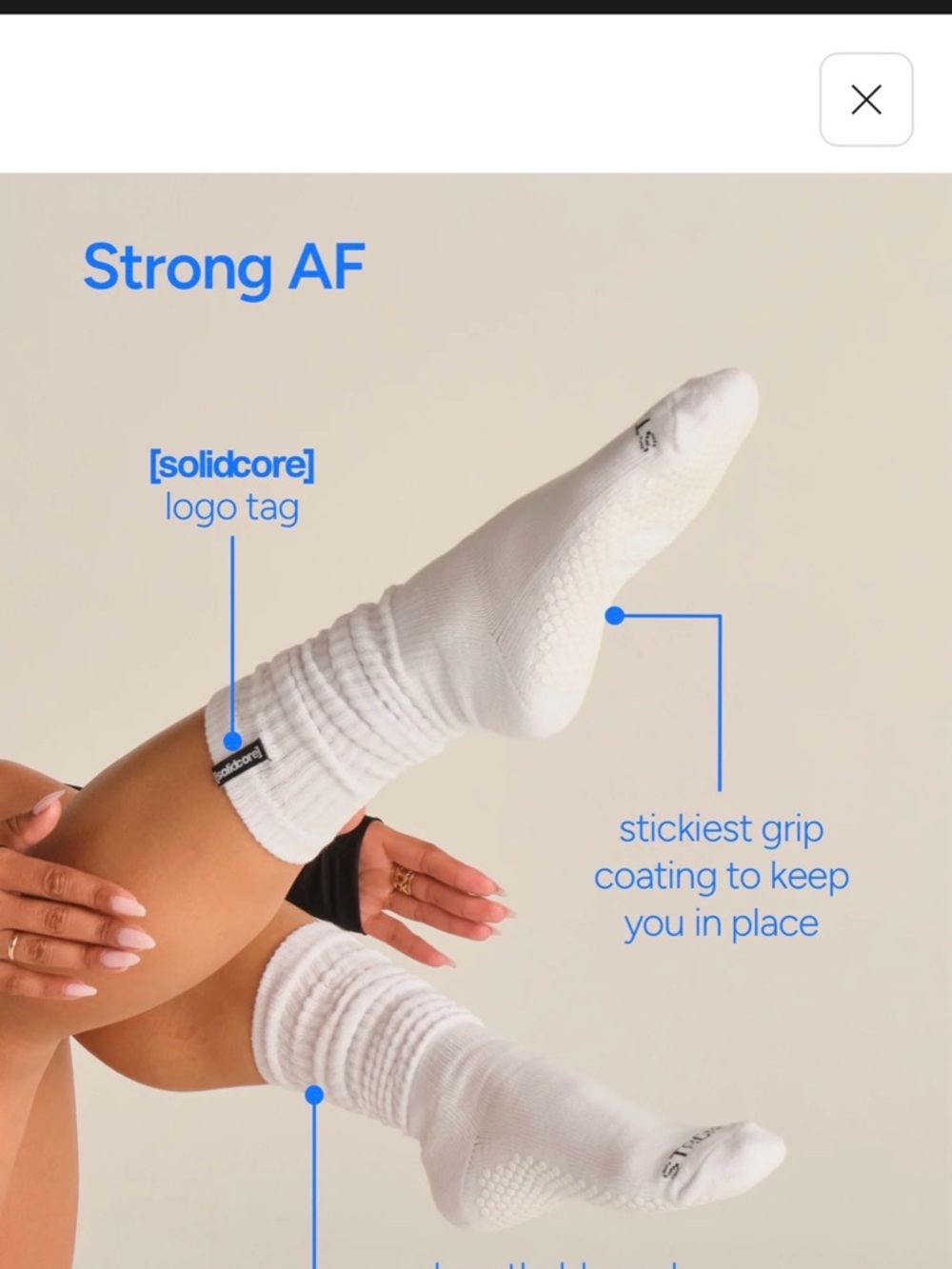 Lucky Honey Solidcore scrunch Strong AF White Grip Athletic Socks